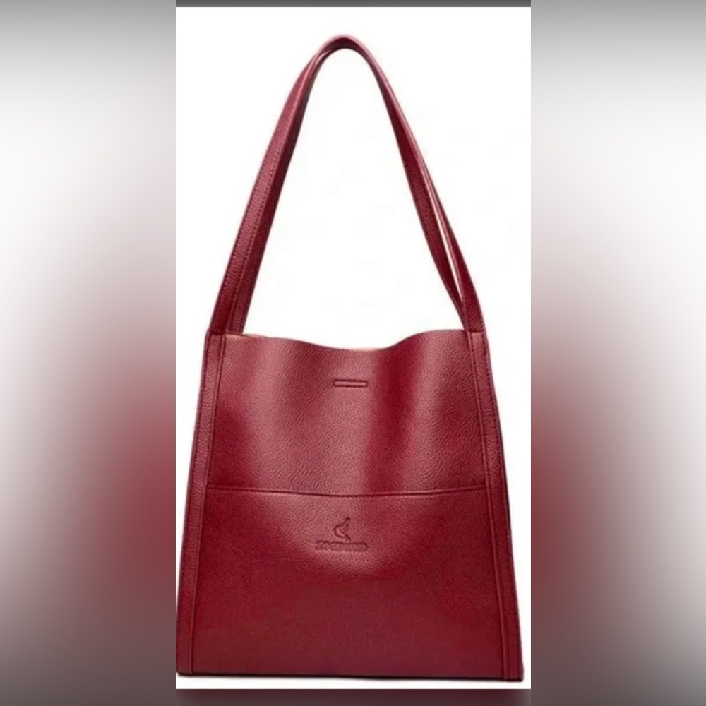 ZMBIRDD Elegant Red Leather Tote Bag